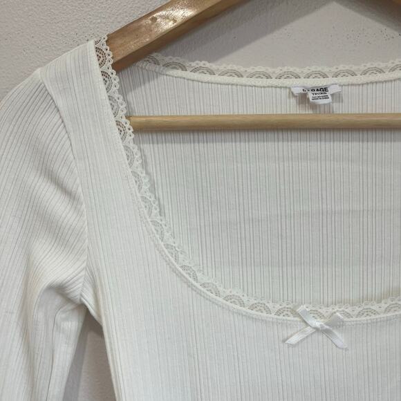 Garage White Ribbed Long Sleeve Scoop Neck Top Stretchy Size XS - Picture 4 of 8